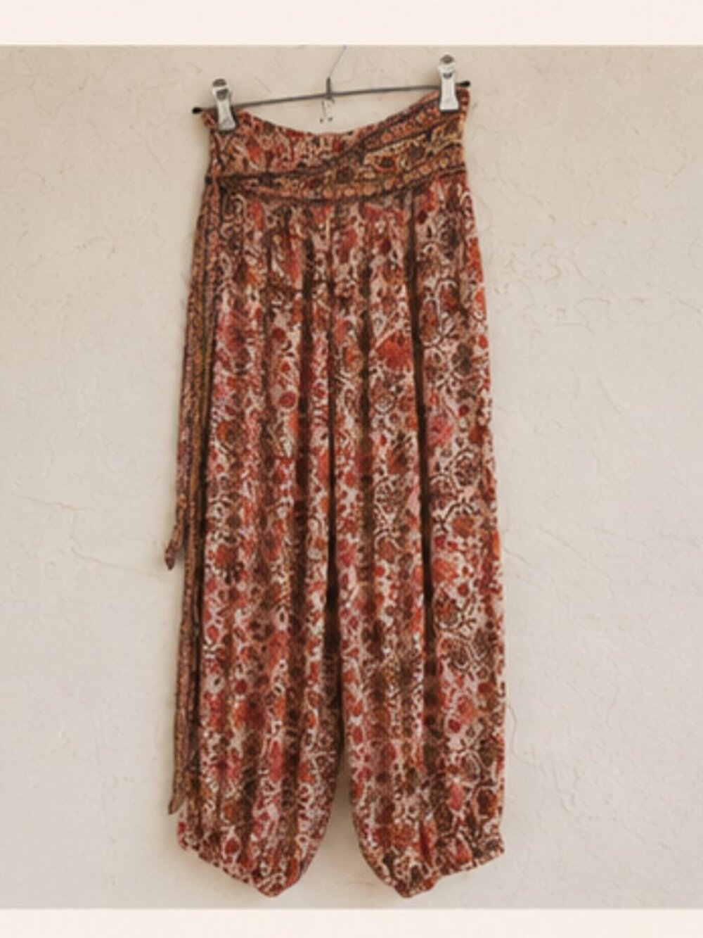 Nicole Miller Bohemian Floral Rayon Lantern Pants Romantic Fest Relaxed Fit M - Picture 2 of 11